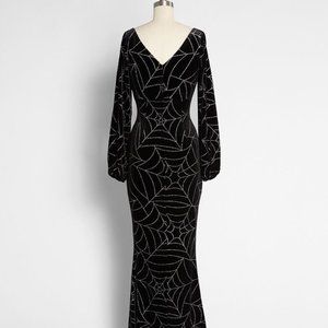 ModCloth Collectif Peppa Glam Halloween Spiderweb Maxi Velvet Dress US 8 UK 12
